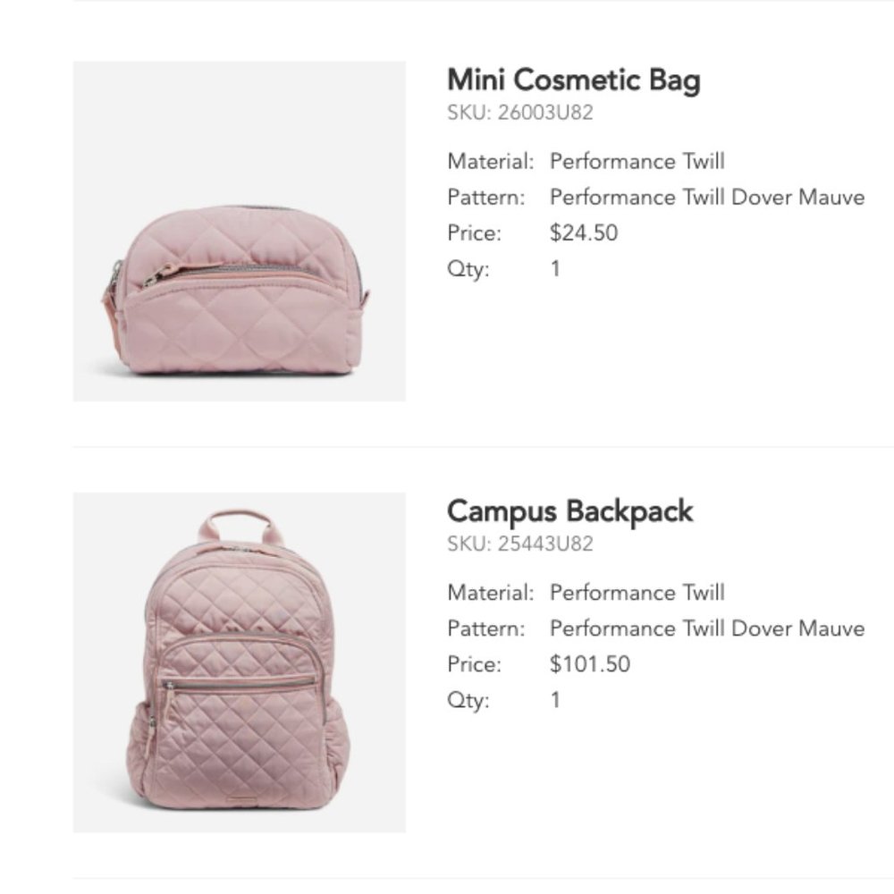 Vera Bradley Campus Backpack and Mini Cosmetic Bag